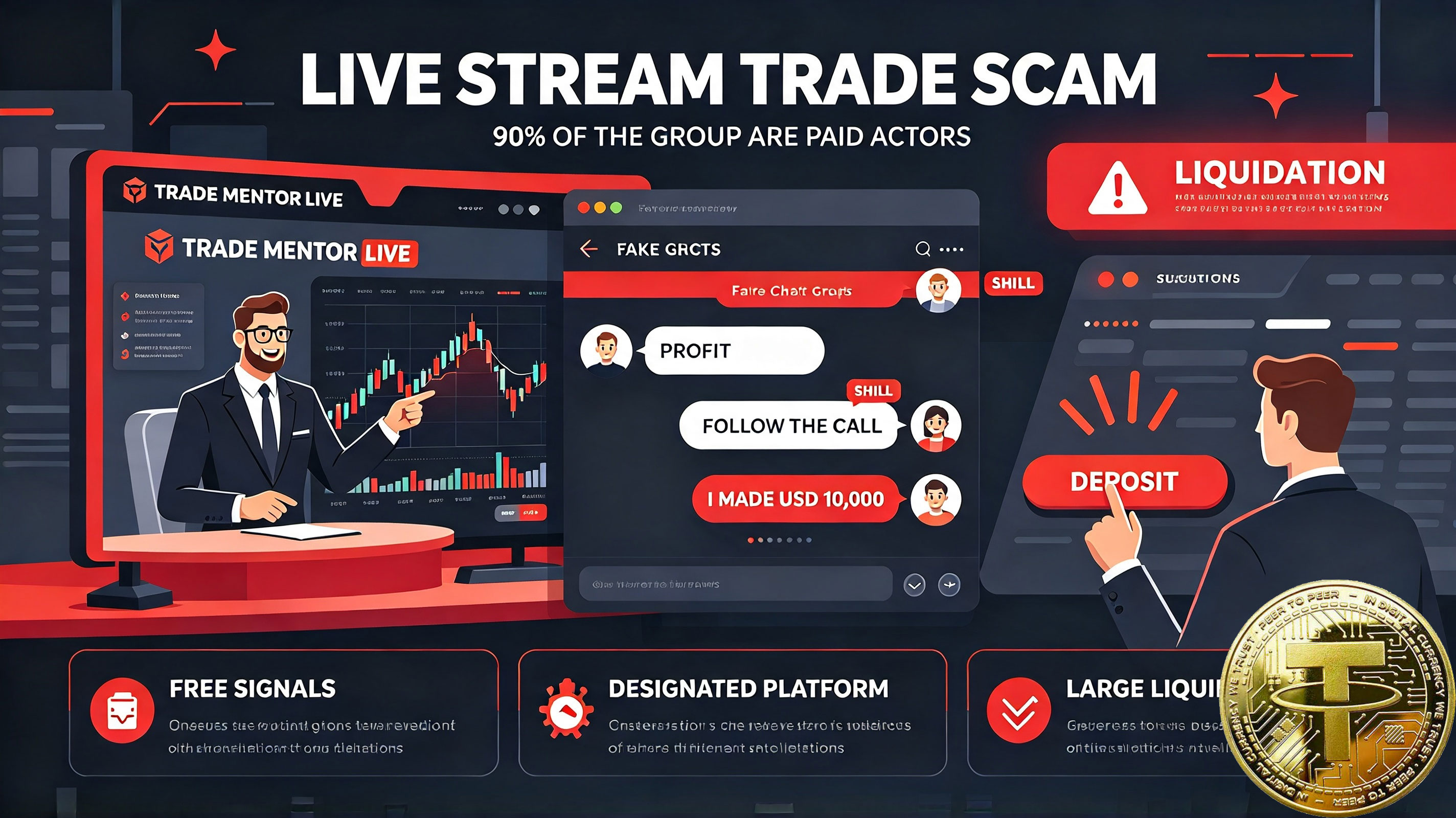Live Stream "Mentors" Guiding Trades: 90% of the Group Are Shills